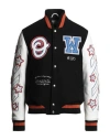 Off-white Black Wizard Leather Wool Varsity Jacket In Multi