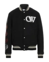 Off-white Contrast-trim Black Wool Blend Bomber Jacket In Black