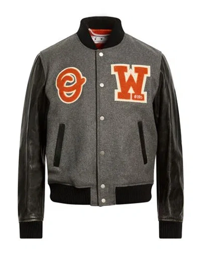 Off-white Man Jacket Grey Size S Leather, Wool, Polyamide In Gray