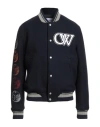 Off-white Contrast-trim Black Wool Blend Bomber Jacket In Black