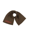 Off-white Virgin Wool Scarf With Contrast Embroidery Logo In Brown