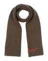 Off-white Virgin Wool Scarf With Contrast Embroidery Logo In Brown