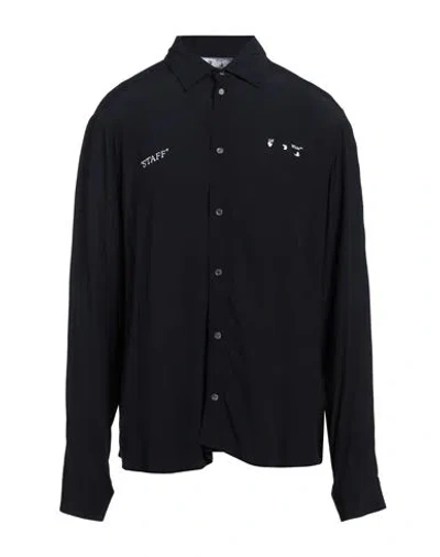 Off-white Man Shirt Midnight Blue Size Xs Rayon, Viscose
