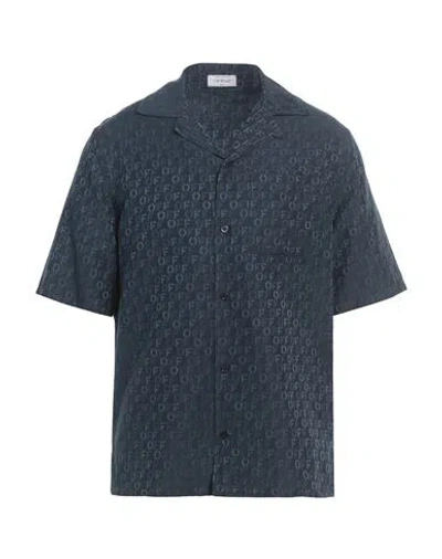 Off-white Man Shirt Midnight Blue Size L Silk, Cotton