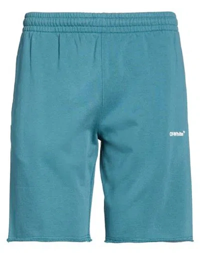 Off-white Man Shorts & Bermuda Shorts Deep Teal Size L Cotton In Blue