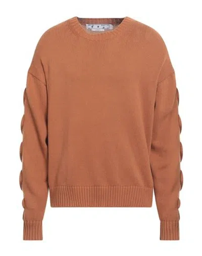 Off-white Man Sweater Camel Size L Cotton, Polyamide, Elastane, Polyurethane In Beige