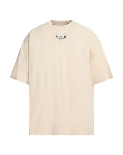Off-white Man T-shirt Beige Size L Cotton, Elastane, Polyester