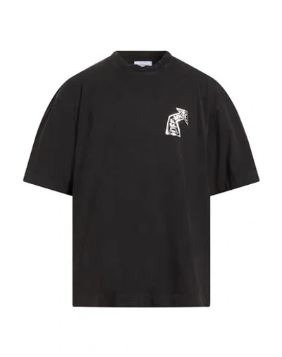 Off-white Man T-shirt Charcoal Size L Cotton, Elastane In Black