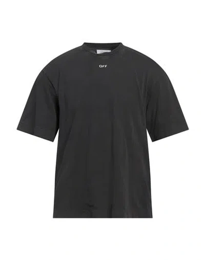 Off-white Man T-shirt Charcoal Size L Cotton, Elastane In Grey