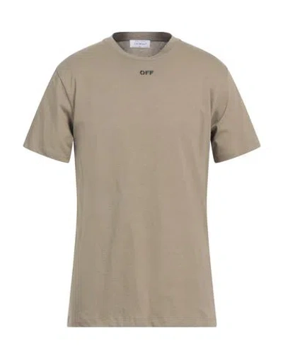Off-white Man T-shirt Khaki Size L Cotton, Elastane In Beige
