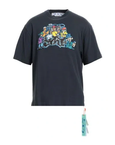 Off-white Man T-shirt Navy Size S Cotton, Polyester In Navy Blue