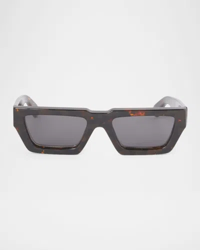Off-white Manchester Logo-print Rectangle Sunglasses In Brown