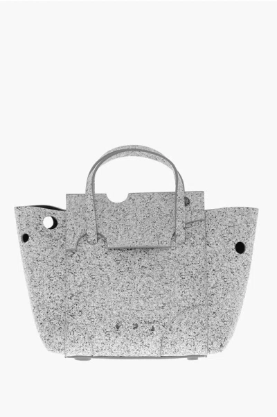 Off-white Marble Effect Leather Burrow Tote Bag In Grey