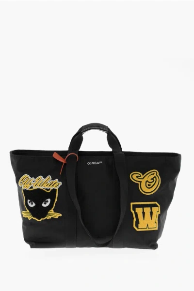 Off-white Maxi Travel Bag With Hard Core Patches In Brown