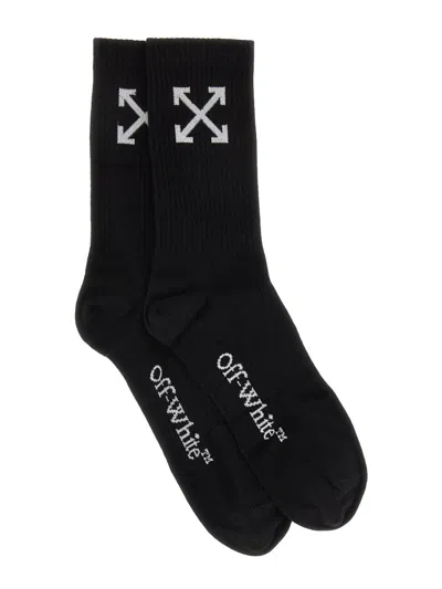 Off-white Medium Socks With "arrow" Pattern In Black