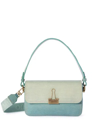 Off-white Denim Leather Effect Soft Binder Bag In Blue