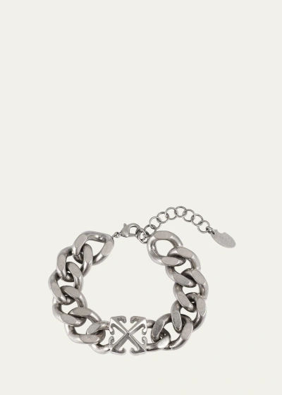 Off-white Offwhite Men's Silver Arrow Branded-charm Silver-tone Brass Chain Bracelet In Silver No Color