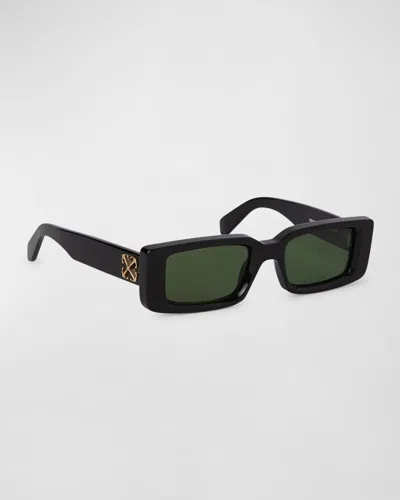 Off-white Men's Arthur Arrows Acetate Rectangle Sunglasses In Black Green