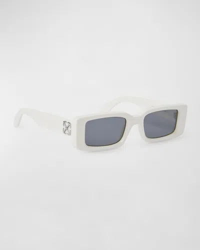 Off-white Men's Arthur Arrows Acetate Rectangle Sunglasses In White Dark Grey
