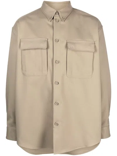 Off-white Beige Technical Fabric Overshirt For Men In Tan