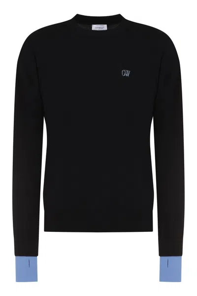 Off-white Knit Wool Pullover In Black