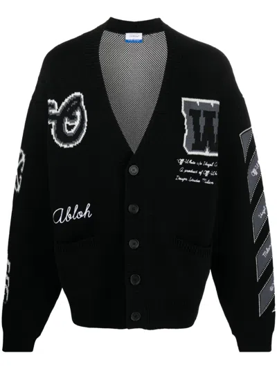 OFF-WHITE MEN'S BLACK KNIT VARSITY CARDIGAN FOR SS24