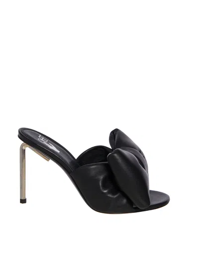 Off-white Men's Black Leather 110mm Allen Sandals With Front Bow And Metal Heel