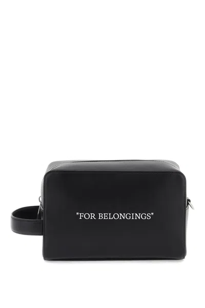 Off-white Men's Black Leather Toiletry Pouch Handbag For Ss24