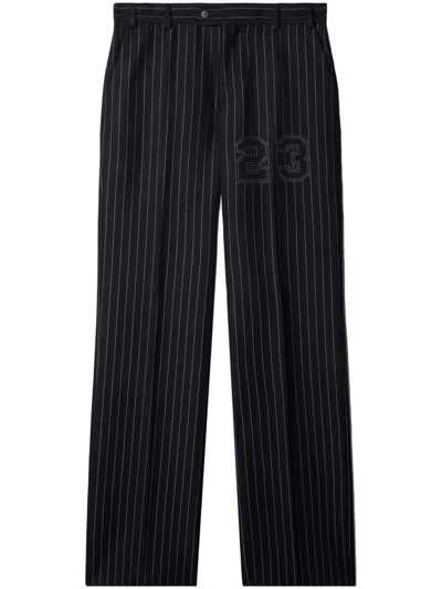 OFF-WHITE MEN'S BLACK PINSTRIPED STRAIGHT LEG PANTS FOR SS24