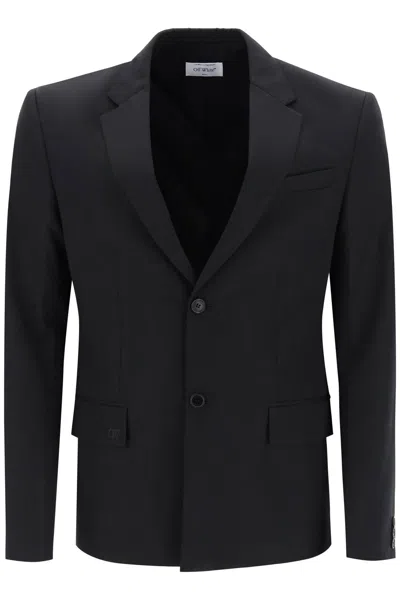OFF-WHITE MEN'S BLACK WOOL STRAP RELAXED JACKET
