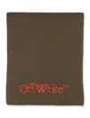 Off-white Virgin Wool Scarf With Embroidered Logo In Army Green