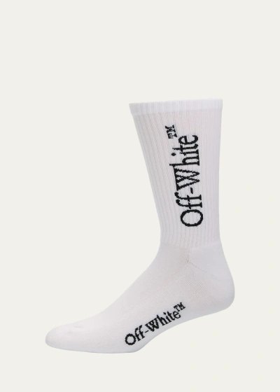 Off-white Men's Bookish Logo Crew Socks In White Black