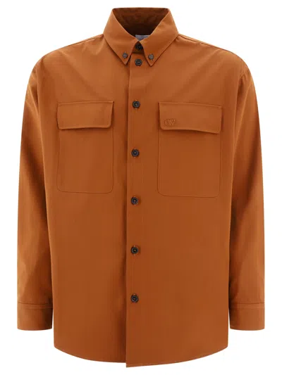 OFF-WHITE MEN'S BROWN EMBROIDERED SHIRT FOR SS24 COLLECTION