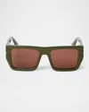 Off-white Square Frame Sunglasses In 15664military Green Brown