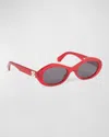 Off-white Men's Edison Acetate Oval Sunglasses In 2507 Red Dark Grey