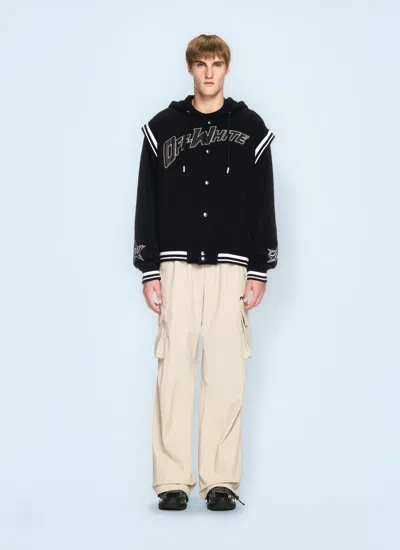 Off-white Off White Men Fleece 00 Varsity Hooded Jacket In Black
