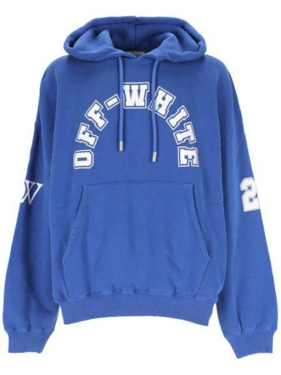 Off-white Men's Football Over Hoodie In Blue With Graphics And Oversized Fit