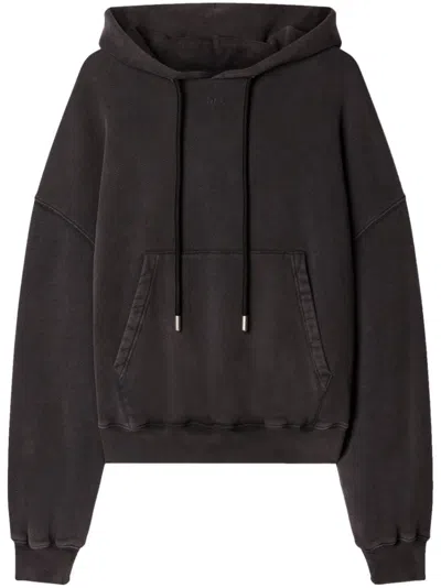 Off-white Men's Grey Hooded Sweatshirt With Logo Print And Ribbed Edges