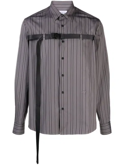 Off-white Men's Grey Popl Stripe Cotton Shirt For Fw23