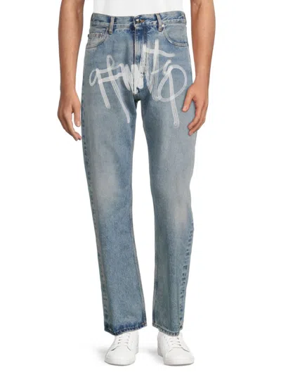 Off-white Men's High Rise Graffiti Skater Fit Jeans In Vintage Blue