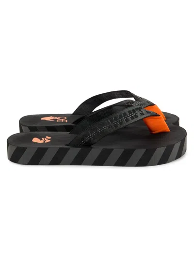 Off-white Men's Industrial Platform Thong Flip Flops In Black Orange