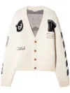 OFF-WHITE MEN'S IVORY CONTRASTING COLOR INTARSIA WOOL CARDIGAN