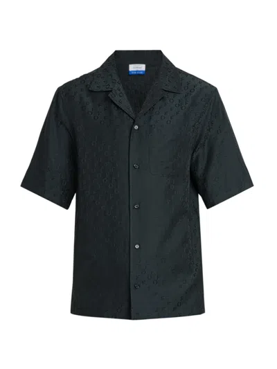 Off-white Men's Jacquard Logo Cotton-silk Camp Shirt In Black