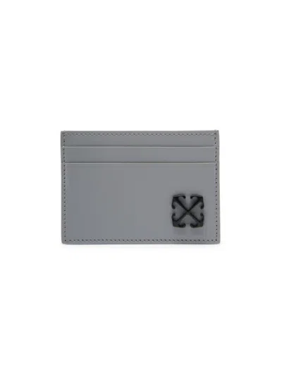 Off-white Men's Jitney Logo Leather Card Holder In Grey Black