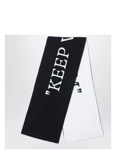OFF-WHITE MEN'S KEEP WARM BLACK/WHITE WOOL SCARF | OMMA067F24KNI001