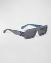 Off-white Men's Laurel Acetate Rectangle Sunglasses In 7207 Satin Silver Dark Grey
