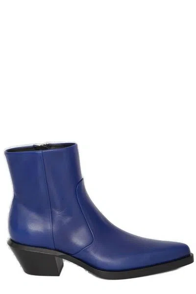 Off-white Men's Leather Slim Texan Ankle Boots In Blue