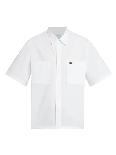 OFF-WHITE MEN'S LOGO-EMBROIDERED BUTTON-FRONT SHIRT