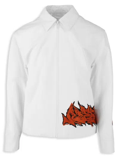 Off-white Men's Loose Fit Graffiti Embroidered Harrington Jacket In White