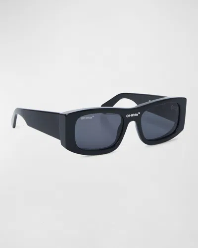 Off-white Men's Lucio Logo-bridge Rectangle Sunglasses In Black